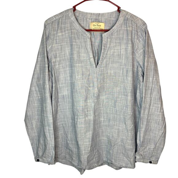 Old Ranch chambray split-neck tunic top XL, long sleeve, casual fall layering - Picture 2 of 6